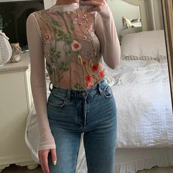 Sheer Embroidered Crop - Picture 1 of 4
